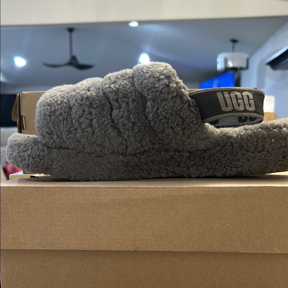 UGG Charcoal Fluffy Slippers